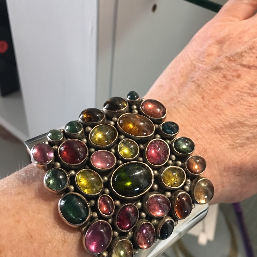 Semi Precious Multi- Colored Silver Bangle - image 4